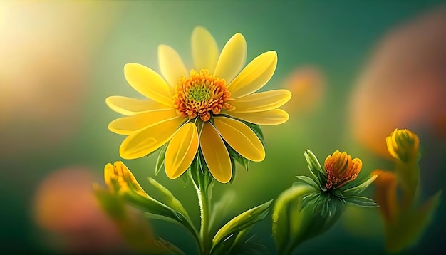 Yellow flower with green background