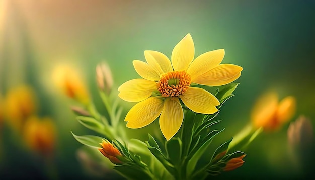 Yellow flower with green background