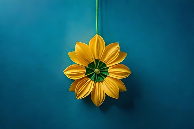 A yellow flower with green center and a green center