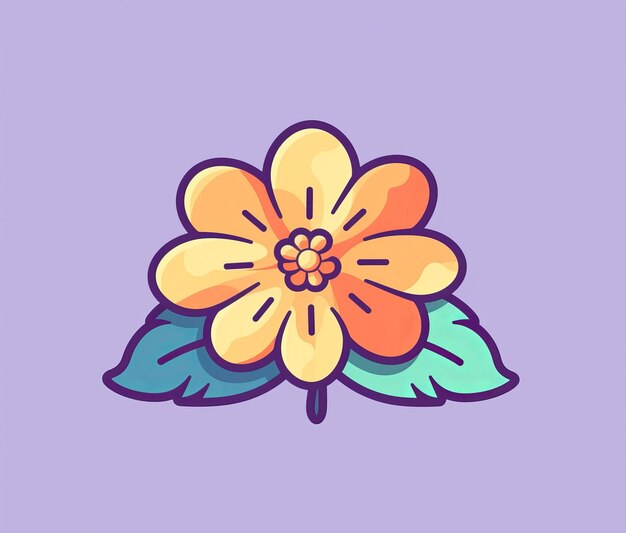 A yellow flower with a green leaf on a purple background