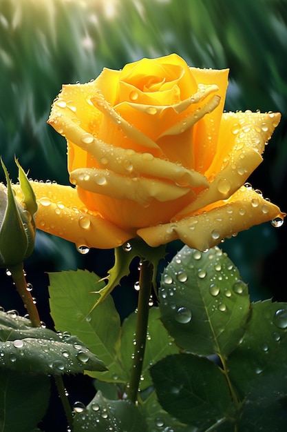 Yellow flower with the rain drops on it