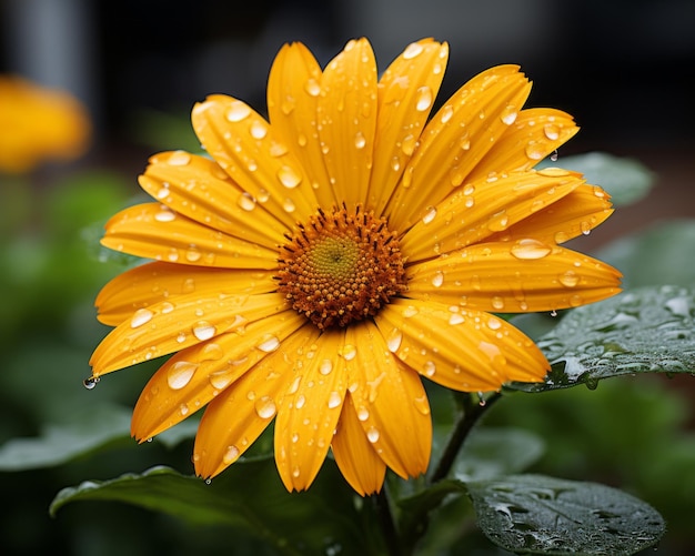 a yellow flower with water droplets on it