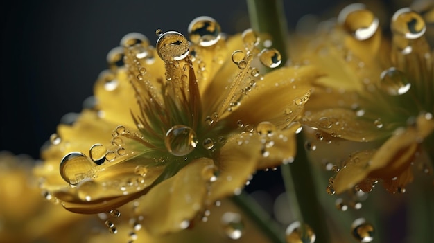 A yellow flower with water droplets on it