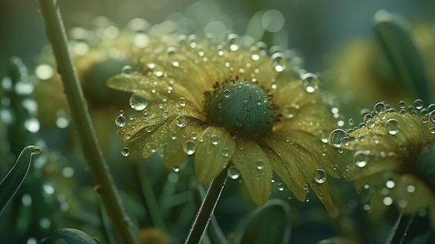 A yellow flower with water droplets on it