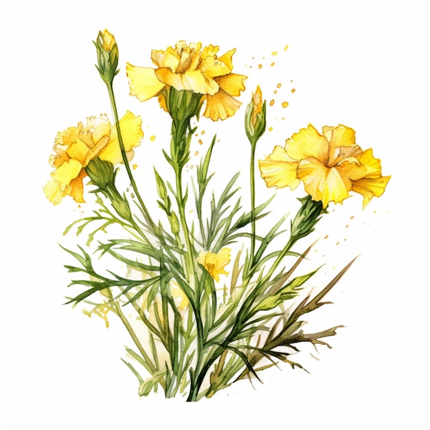 Photo yellow flowers are painted in watercolor on a white background generative ai