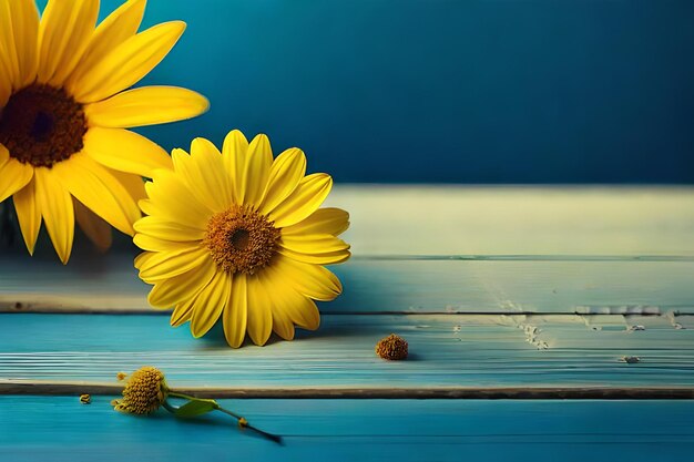 Yellow flowers on a blue table