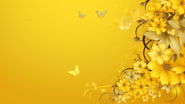 Yellow flowers and butterflies on a yellow background with a butterfly generative ai