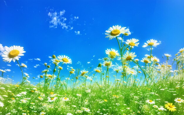 Yellow flowers in a field of daisies