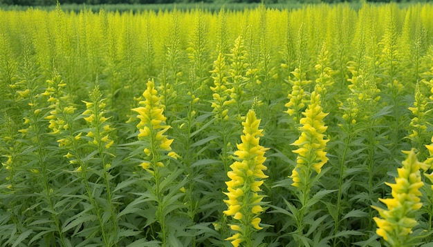 Photo yellow flowers in a field with the wind