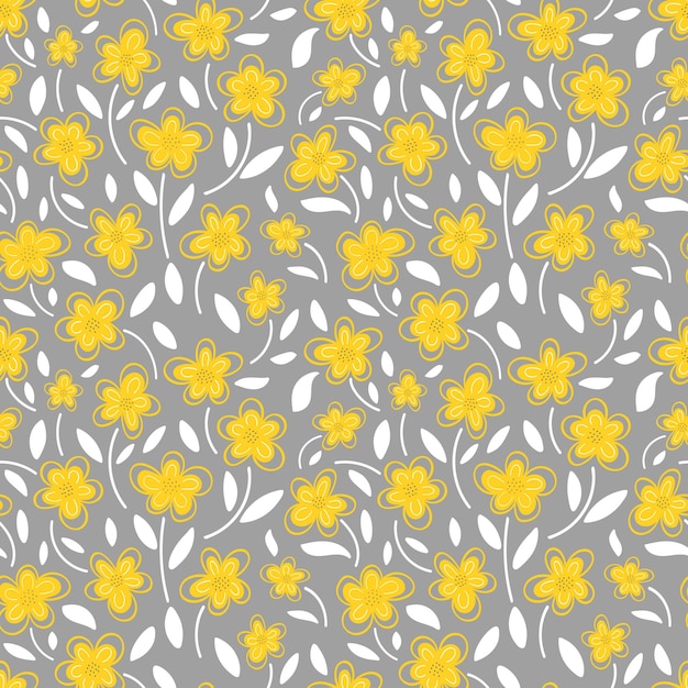 Желтые цветы на сером фоне узора