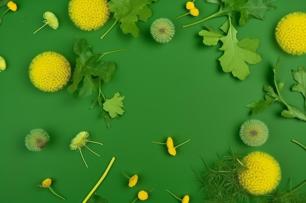 Yellow flowers on a green background