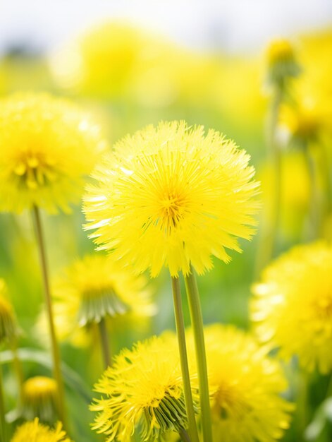 写真 空の背景の緑の草の畑の黄色い花