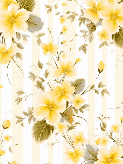 yellow flowers and leaves on a striped background generative ai