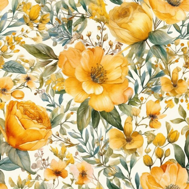 Yellow flowers and leaves on a white background with a white background generative ai