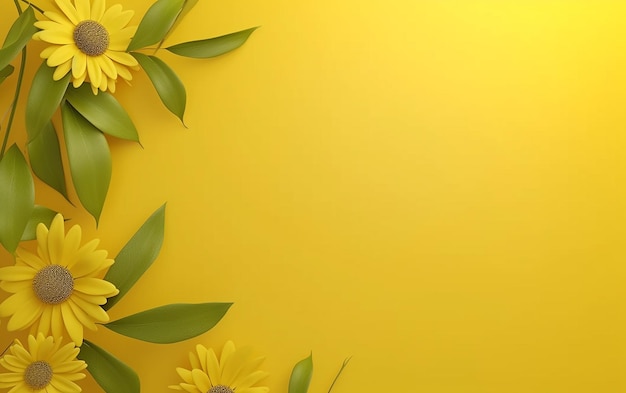 노란색 꽃 과 잎 과 텍스트 를 위한 빈 공간