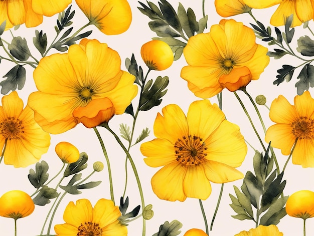 Yellow flowers pattern tiles