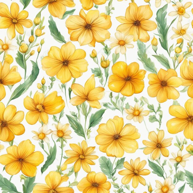 Photo a yellow flowers seamless floral pattern