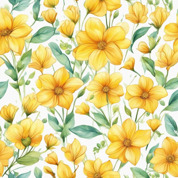 Photo a yellow flowers seamless floral pattern