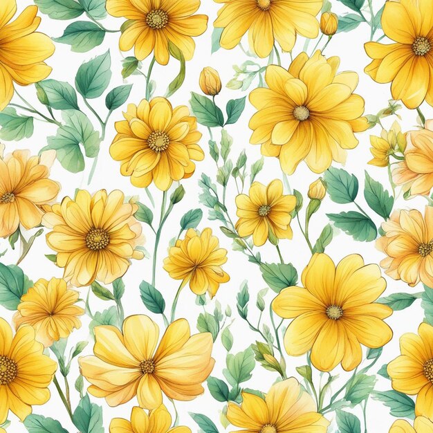 Photo a yellow flowers seamless floral pattern