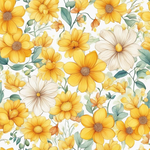 A yellow flowers seamless floral pattern