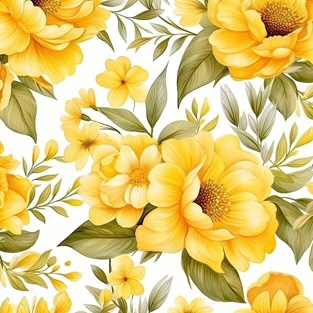 Yellow flowers seamless patterns watercolor picture of flowers floral