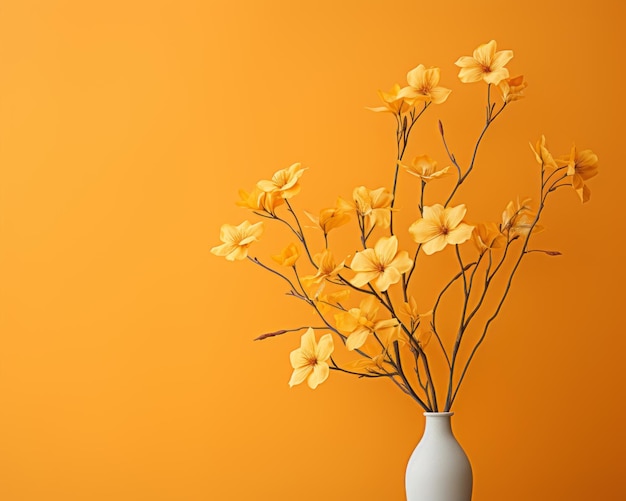 Yellow flowers in a vase on an orange background