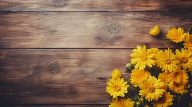 Foto fiori gialli su un fondo in legno vintage