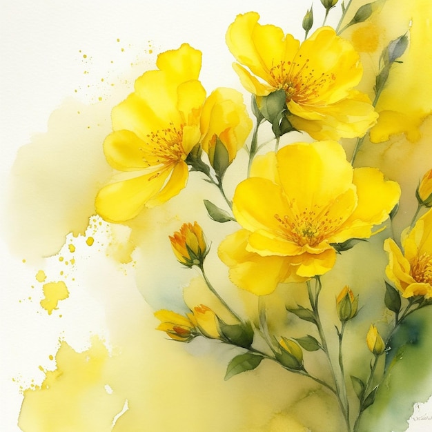 Premium AI Image Yellow Flowers Watercolor Painting