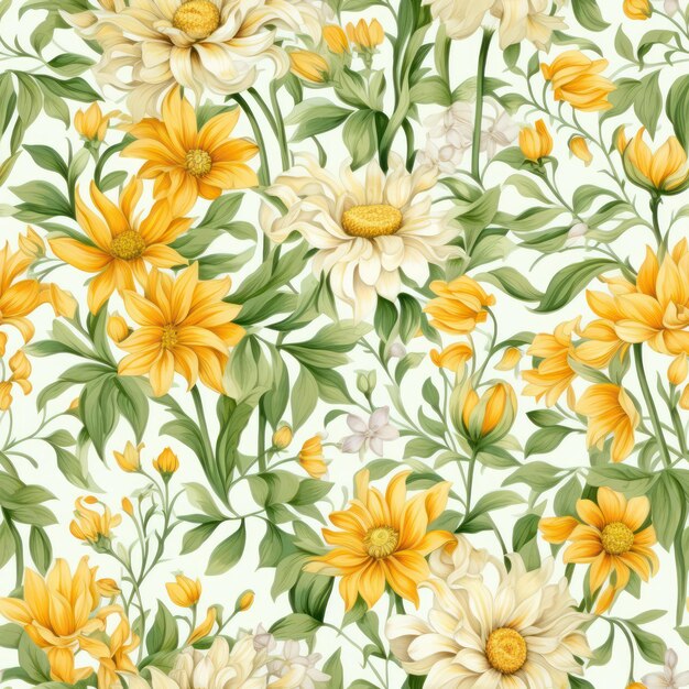 yellow flowers watercolor seamless pattern