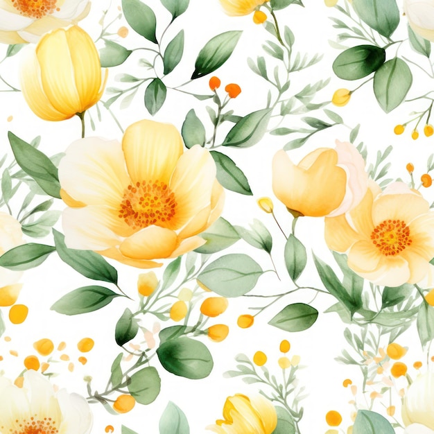 yellow flowers watercolor seamless pattern