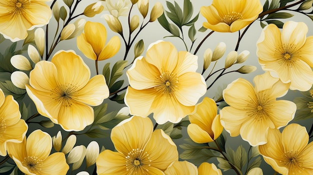 Yellow Flowers Watercolor Seamless Pattern