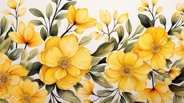 Yellow Flowers Watercolor Seamless Pattern