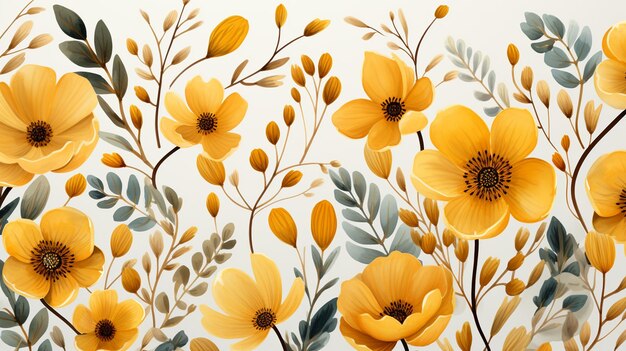 Yellow Flowers Watercolor Seamless Pattern