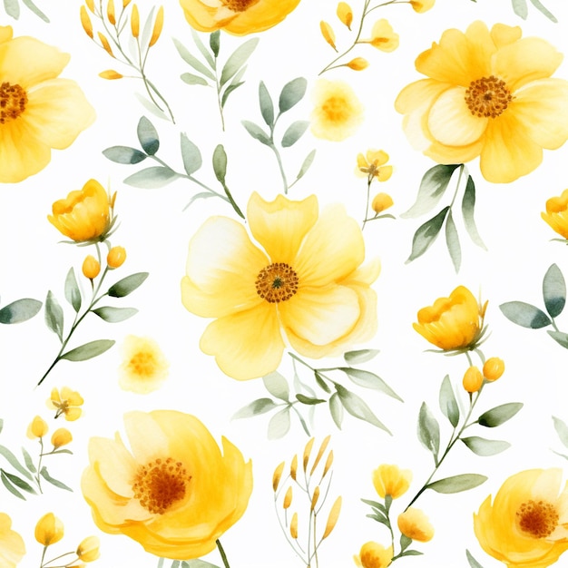 Yellow flowers watercolor seamless patterns background