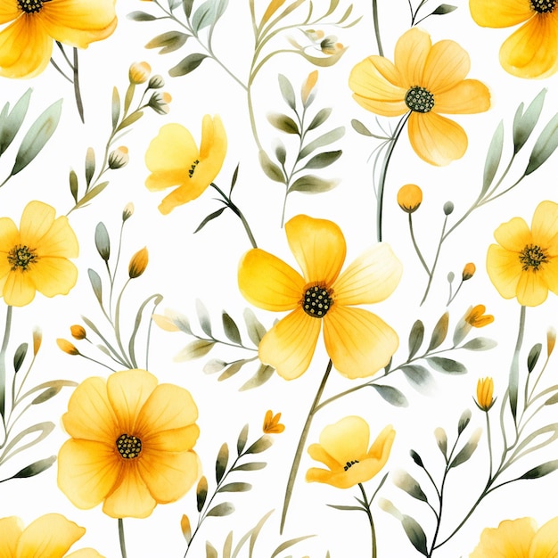 Yellow flowers watercolor seamless patterns background