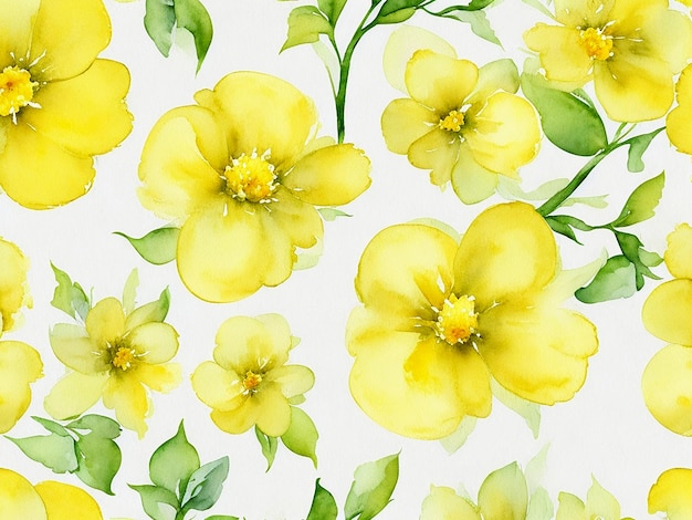 Yellow Flowers Watercolor Seamless Patterns High Resolution