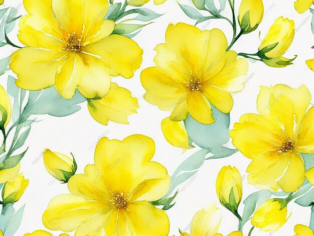 Yellow Flowers Watercolor Seamless Patterns High Resolution