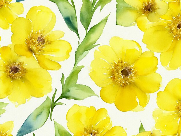 Yellow Flowers Watercolor Seamless Patterns High Resolution