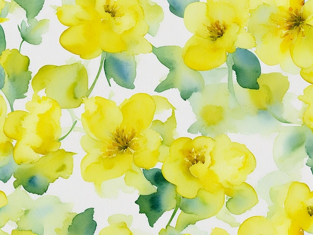 Yellow Flowers Watercolor Seamless Patterns High Resolution