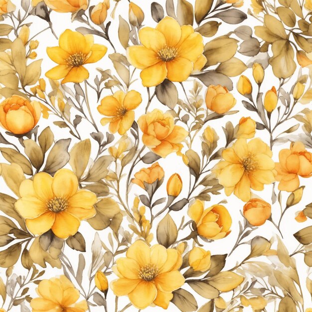 黄色の花の水彩画のシームレスなパターン