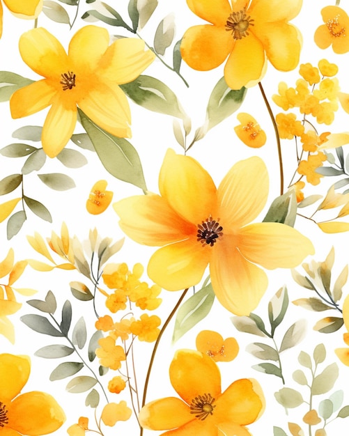 Yellow flowers watercolor seamless patterns