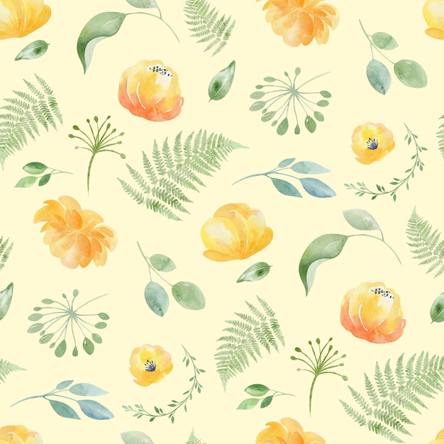 Yellow Flowers Watercolor Seamless Patterns