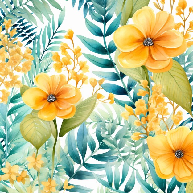 Yellow flowers watercolor seamless patterns