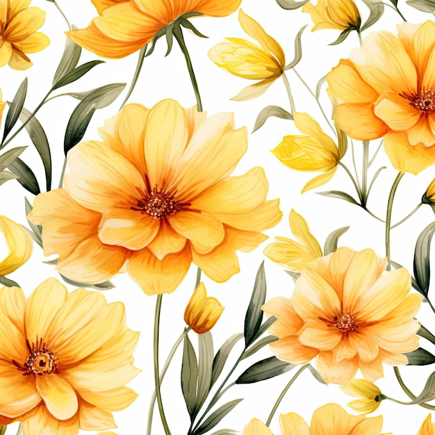 Yellow flowers watercolor seamless patterns