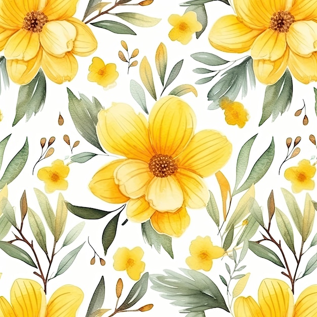 Yellow flowers watercolor seamless patterns