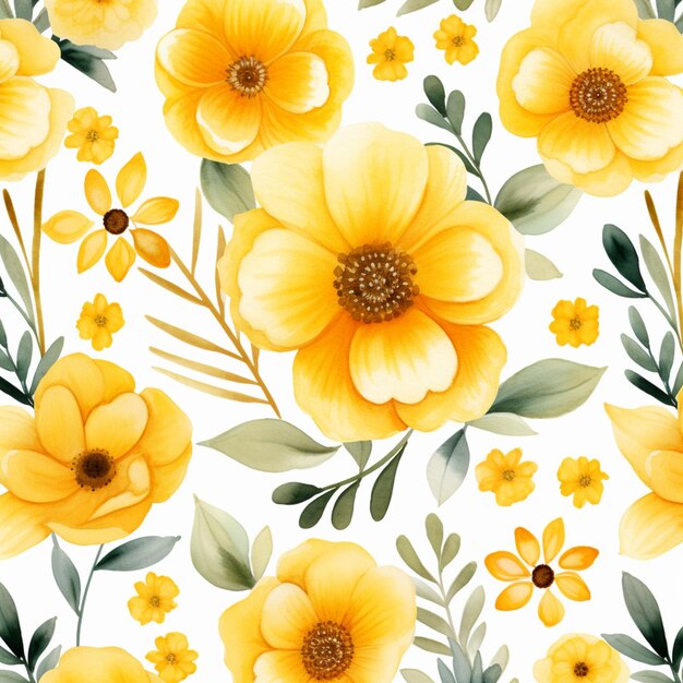 Yellow flowers watercolor seamless patterns