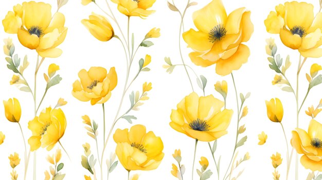 Yellow flowers watercolor seamless patterns