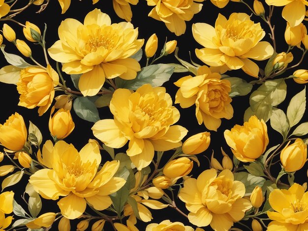 Yellow flowers watercolor seamless patterns