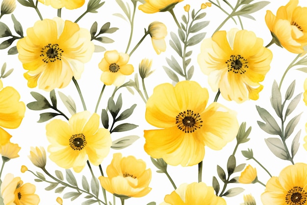 Yellow flowers watercolor seamless patterns