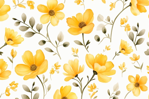 Yellow flowers watercolor seamless patterns